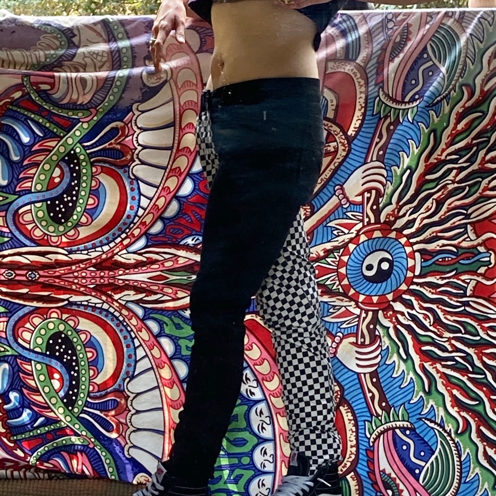 🌈✨ Royal Bones ☠️ Blk+Wht Check Skinny Jeans 🃏🏁